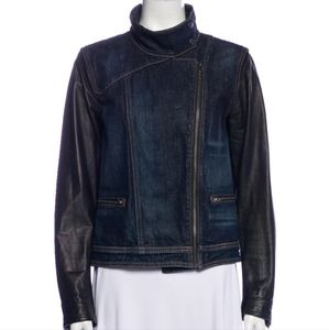 Rag & Bone Zip Front Dark Denim Jacket With Leather Sleeves Size MEDIUM